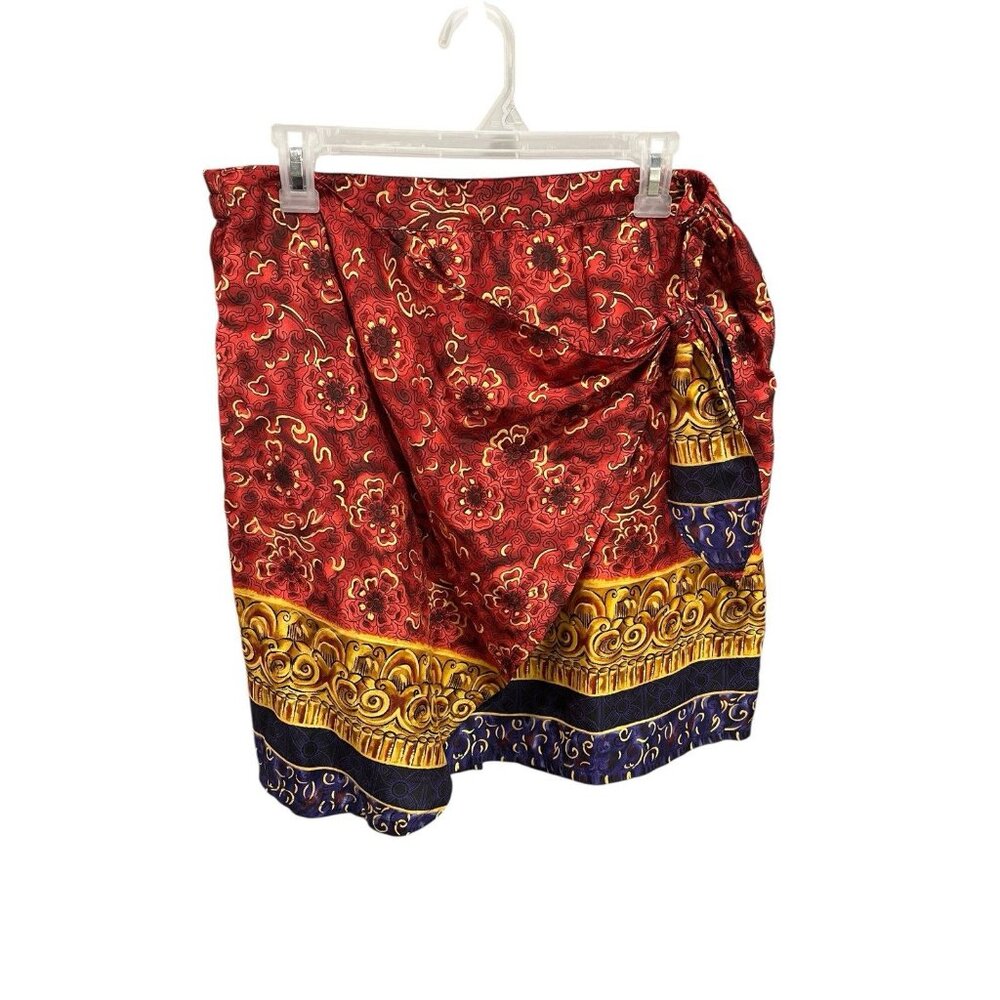 Vintage New York Studio Women's Large Skirt 100% Silk Red Floral Design